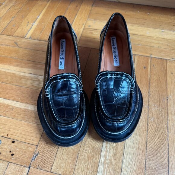 Acne Studios Leather Croc Embossed White Stitched Loafers (size 38) - Picture 3 of 14